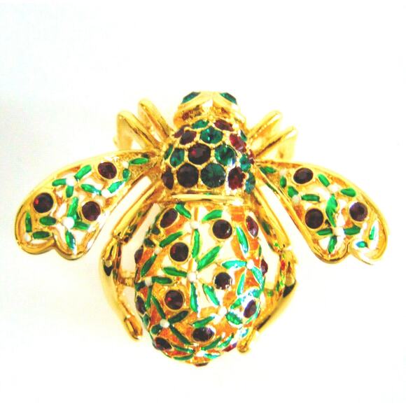 Joan Rivers HOLLY JOLLY BEE PIN BROOCH Holiday Christmas Holly Berries Green Red - Picture 8 of 9